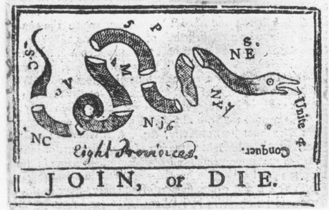 Variation of the "JOIN, or DIE" political cartoon