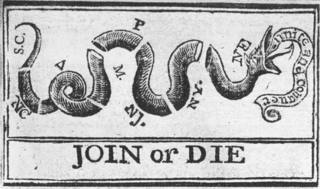 Variation of the "JOIN, or DIE" political cartoon