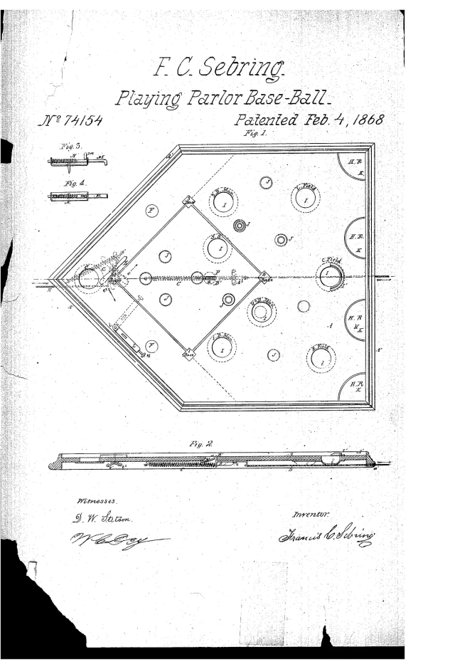 Patent drawing for table game of baseball