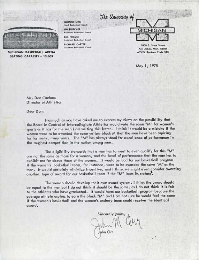 Letter from John Orr to Don Canham, 1975